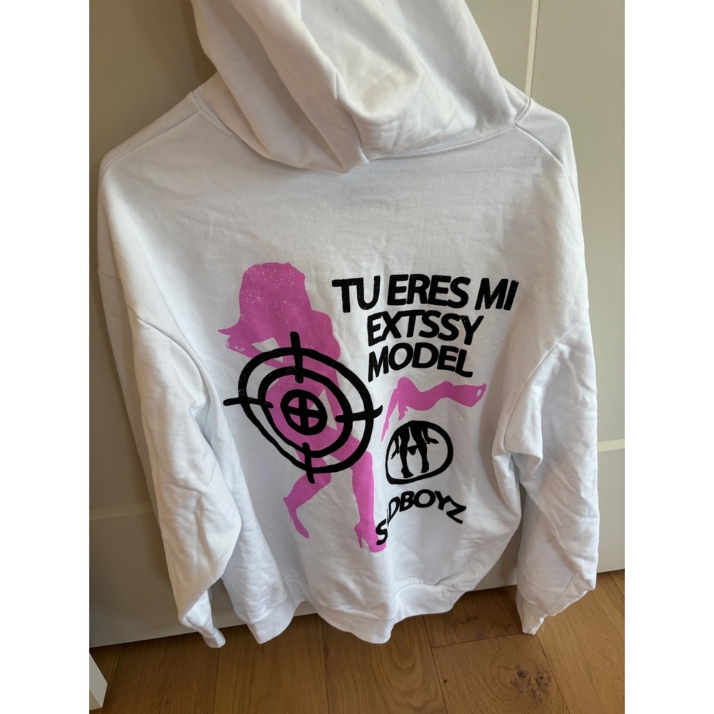 New Sad Boyz X Junior H 'Tu Eres Mi Extssy Model White Pullover Hoodie Size M - Picture 2 of 9